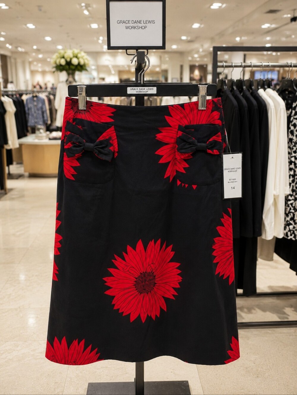 NWT - Grace Dane Lewis Women's Black Skirt with Red Floral Print